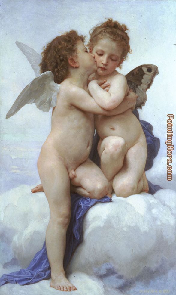 Cupid and Psyche as Children painting - William Bouguereau Cupid and Psyche as Children art painting